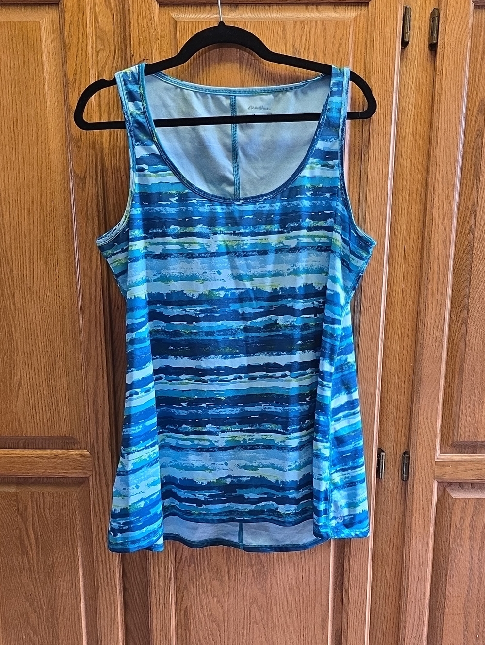 Eddie Bauer Blue Multi-Stripe Scoop Neck Tank XL